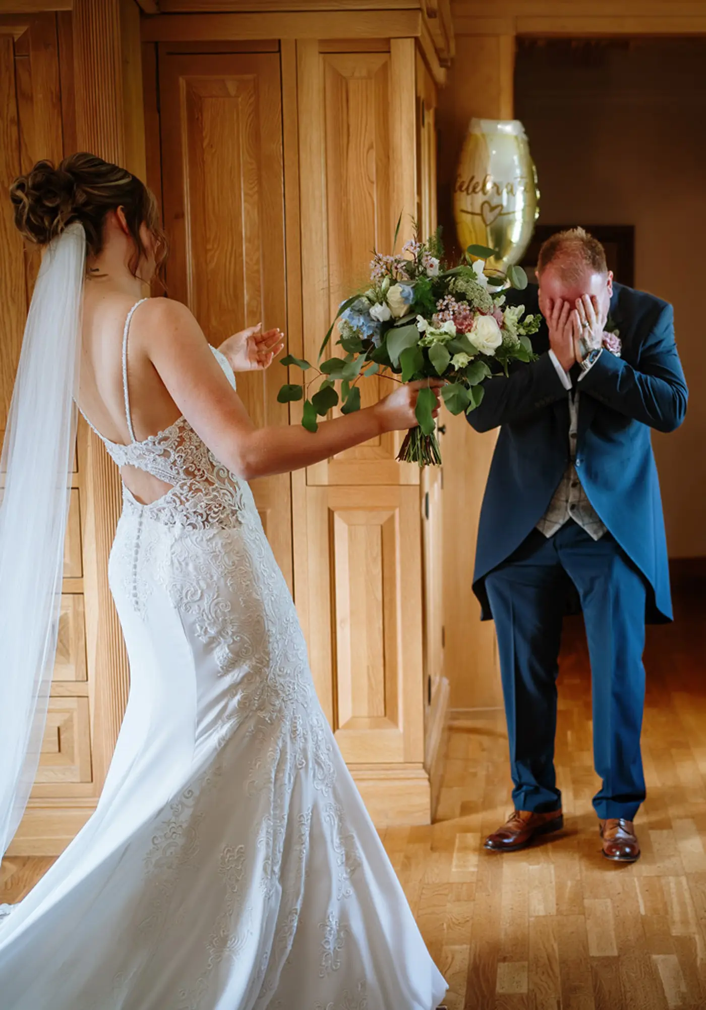 Father of the bride overwhelmed with emotion seeing his daughter — documentary wedding photography by Gary Phillip