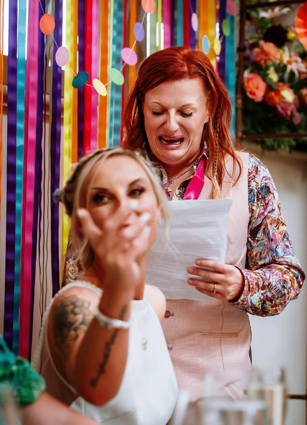 Abby on the verge of tears with emotion during her wedding speech at Doddington Hall, Lincolnshire