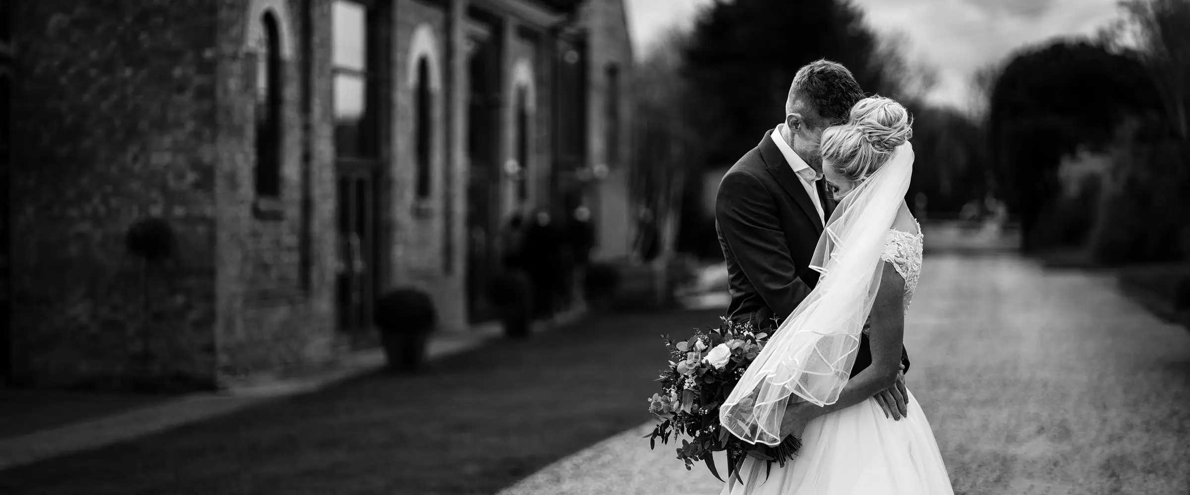Ellen and Ben on their wedding day at Carriage Hall, Nottinghamshire