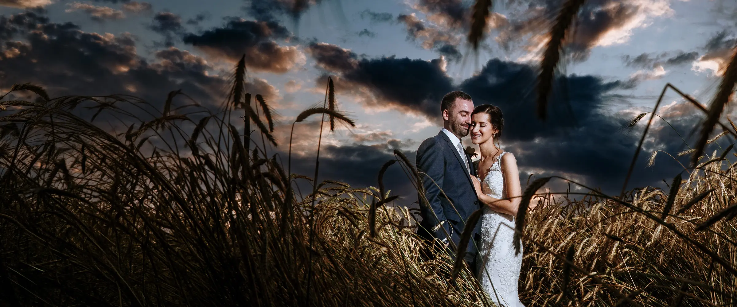 Krissie and Tom portrait in the cornfields at Swancar Farm, Nottinghamshire