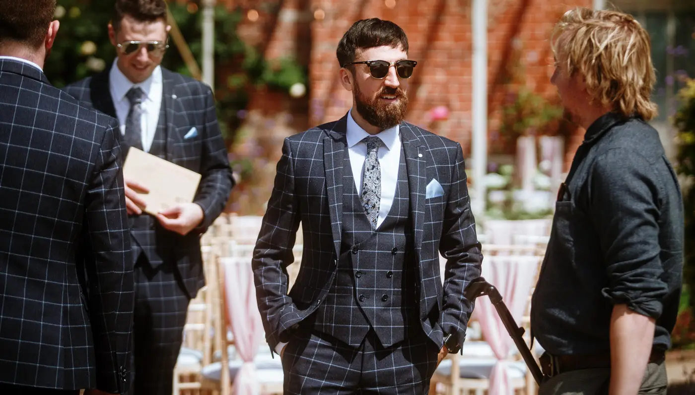 Groom Gavin arriving at The Walled Garden at Beeston Fields ahead of his wedding ceremony, documentary photography by Gary Phillip, Nottingham